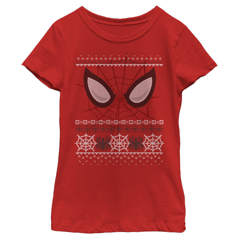 Girl's Marvel Ugly Christmas Spider-Man Mask T-Shirt