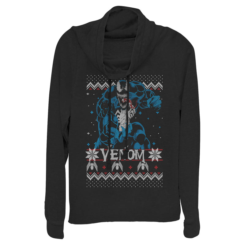 Junior's Marvel Ugly Christmas Venom Pose Cowl Neck Sweatshirt