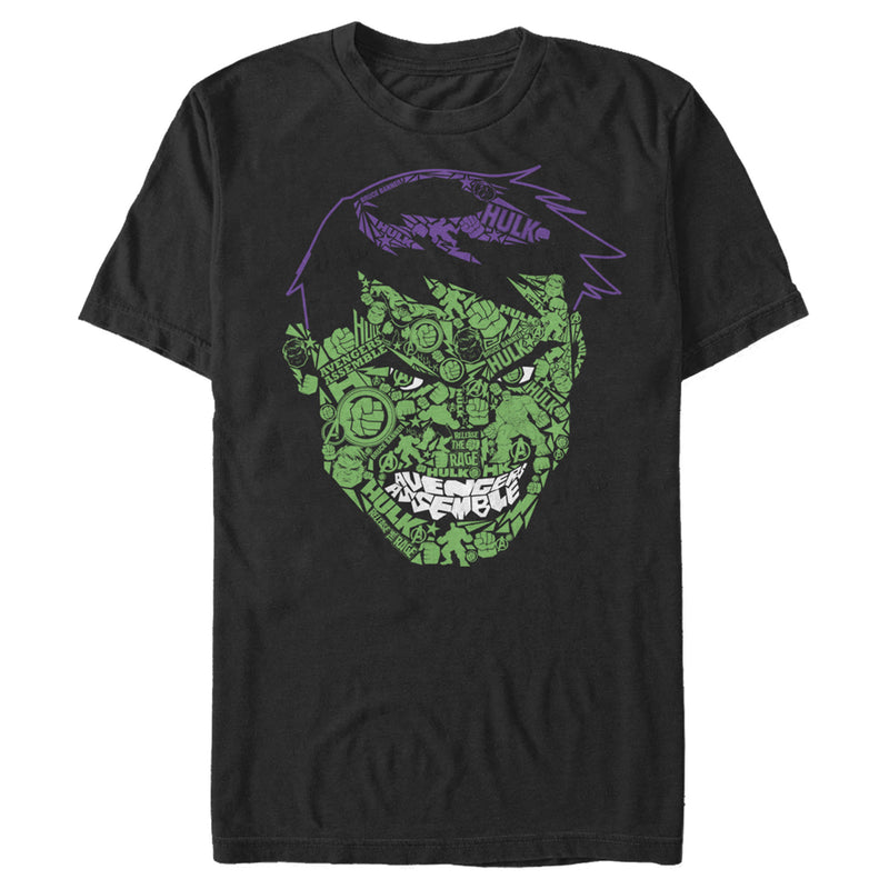 Men's Marvel Hulk Angry Face Build Up Fill T-Shirt