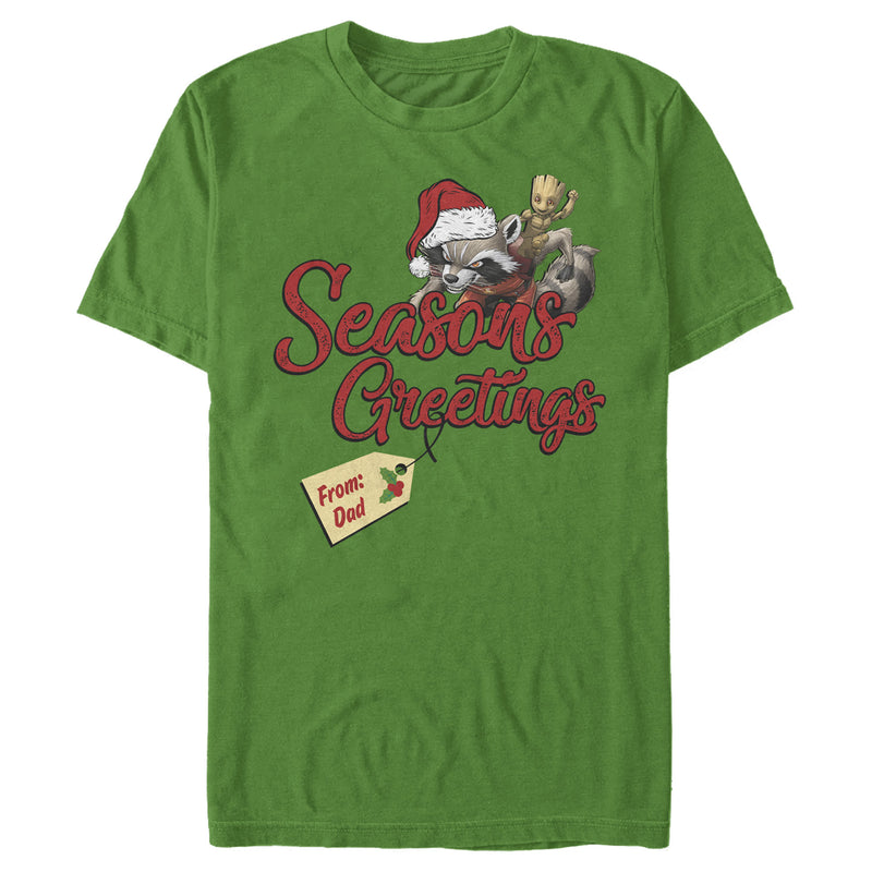 Men's Marvel Christmas Rocket & Groot Dad Greetings T-Shirt