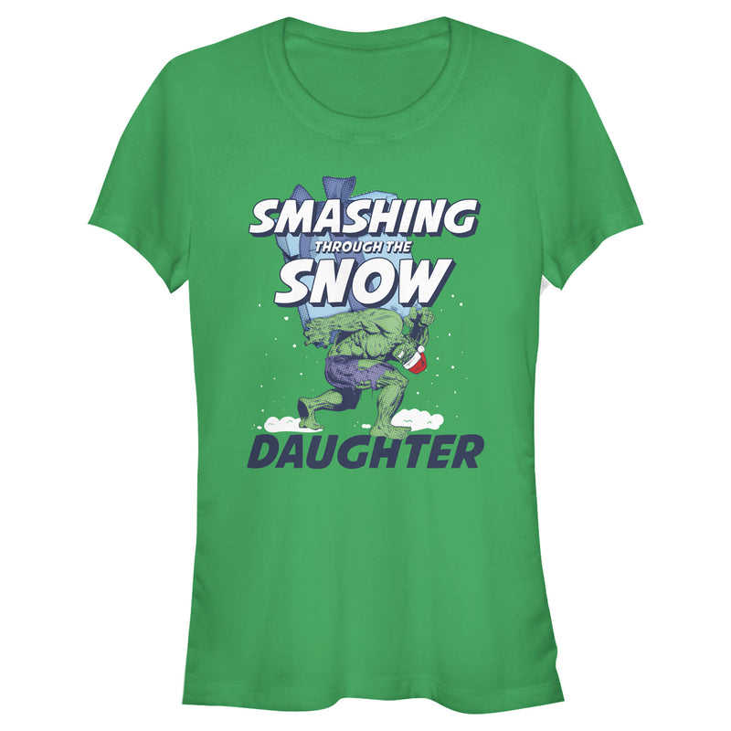 Junior's Marvel Christmas Hulk Daughter Snow T-Shirt