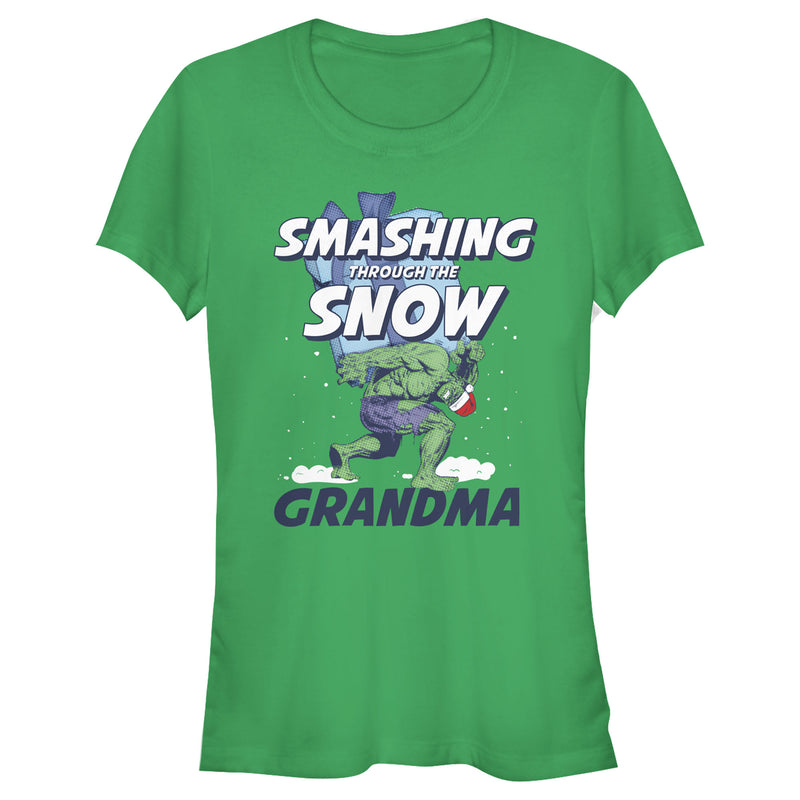 Junior's Marvel Christmas Hulk Grandma Snow T-Shirt