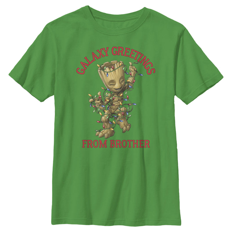 Boy's Marvel Christmas Groot Galaxy Greetings Brother T-Shirt