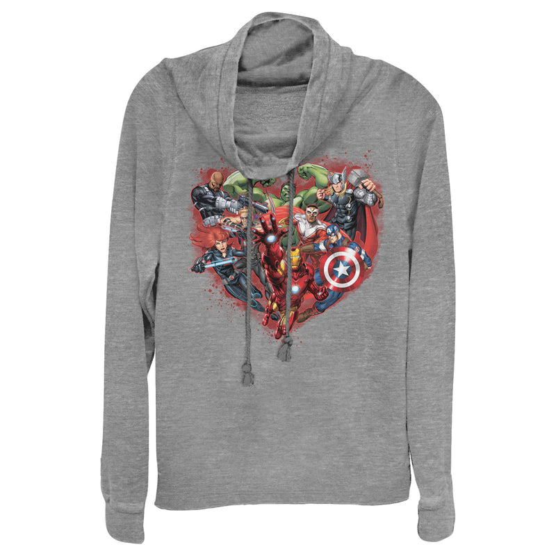 Junior's Marvel Valentine's Day Avenger Heart Collage Cowl Neck Sweatshirt