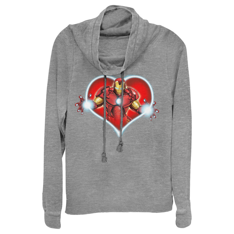 Junior's Marvel Valentine's Day Iron Man Heart Frame Cowl Neck Sweatshirt