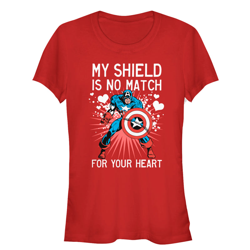 Junior's Marvel Valentine Captain America No Shield For Heart T-Shirt