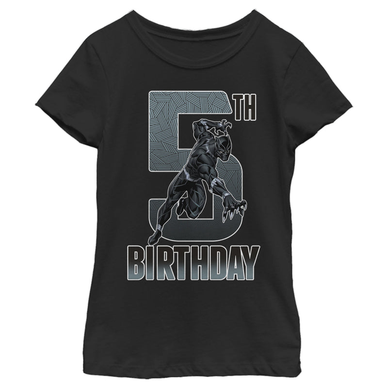 Girl's Marvel Black Panther Action Pose 5th Birthday T-Shirt