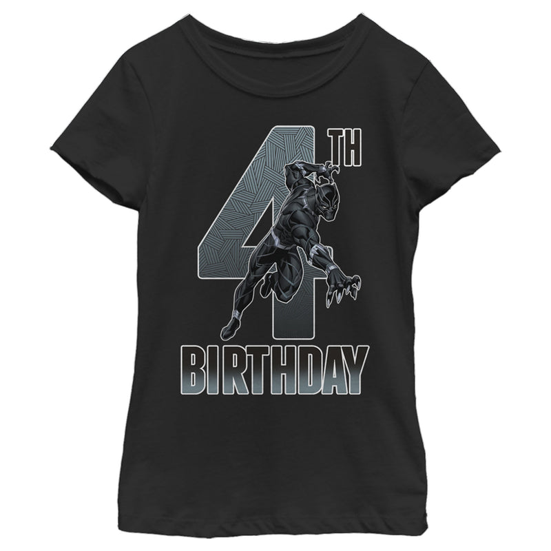 Girl's Marvel Black Panther Action Pose 4th Birthday T-Shirt