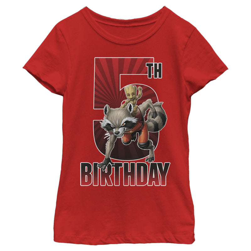 Girl's Marvel Rocket and Baby Groot 5th Birthday T-Shirt