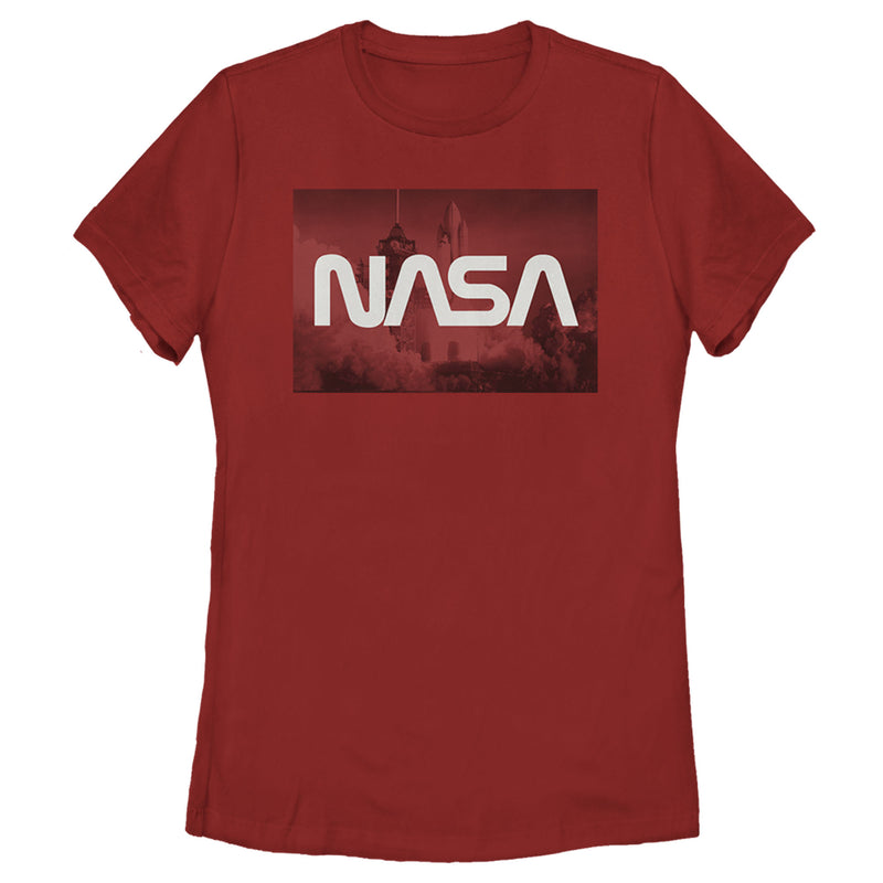 Women's NASA Space Shuttle Blast Off Text Over Lay T-Shirt