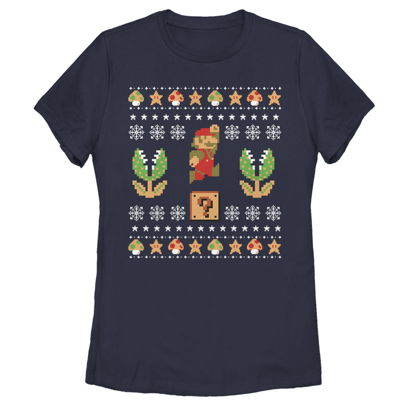 Women's Nintendo Ugly Christmas Mario Question T-Shirt