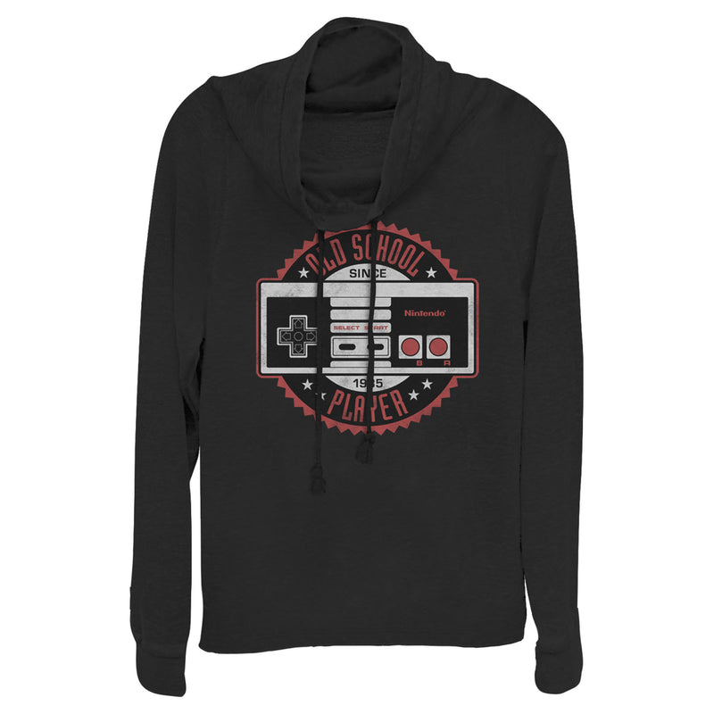 Junior's Nintendo Old School NES Controller Emblem Cowl Neck Sweatshirt