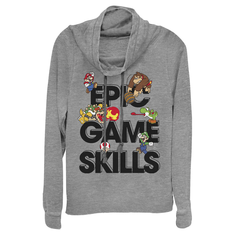 Junior's Nintendo Super Mario Epic Game Skills Character Collage Cowl Neck Sweatshirt