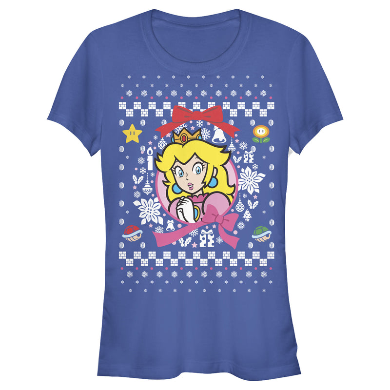 Junior's Nintendo Ugly Christmas Peach Wreath T-Shirt