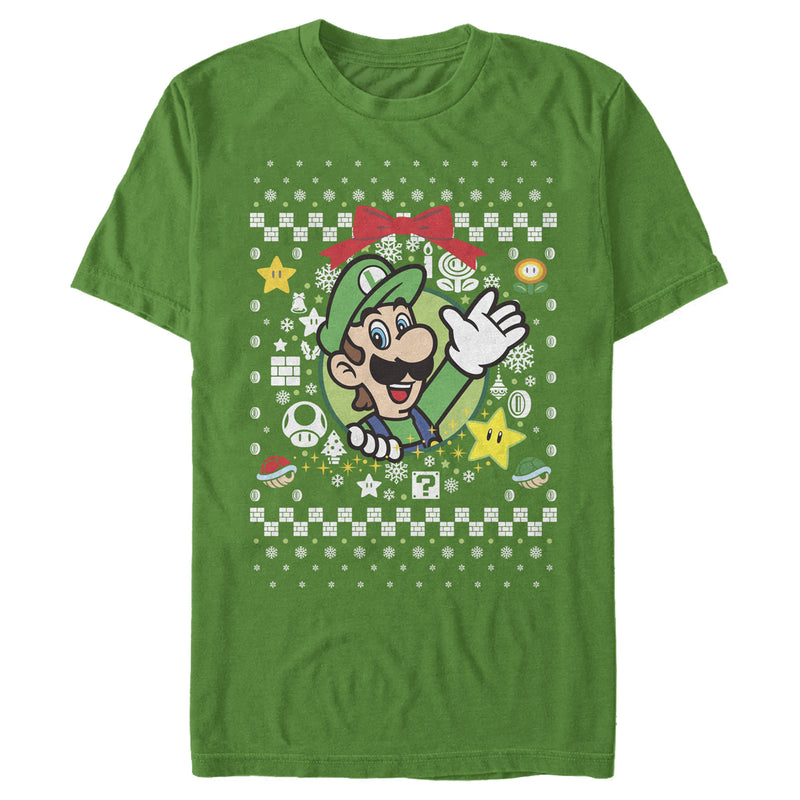 Men's Nintendo Ugly Christmas Luigi Wreath T-Shirt