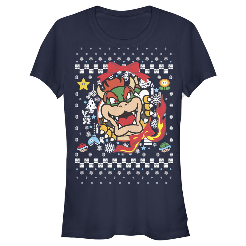 Junior's Nintendo Christmas Bowser Wreath T-Shirt