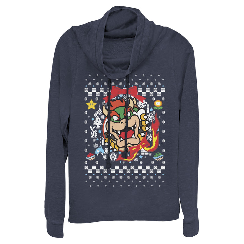 Junior's Nintendo Christmas Bowser Wreath Cowl Neck Sweatshirt