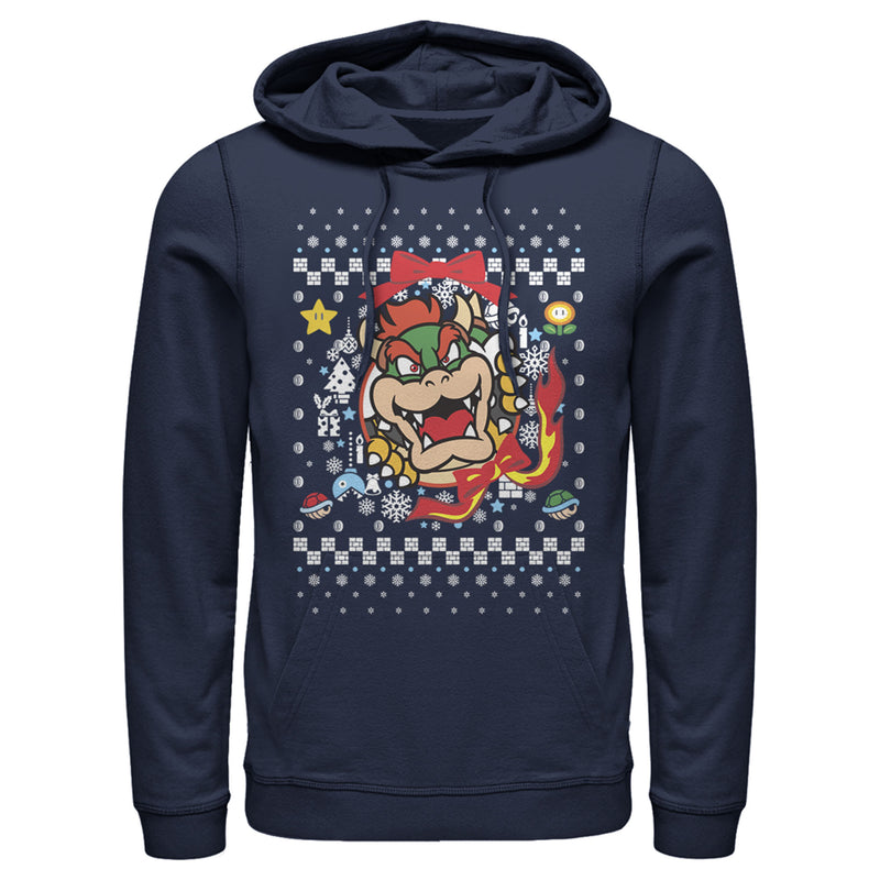 Men's Nintendo Christmas Bowser Wreath Pull Over Hoodie