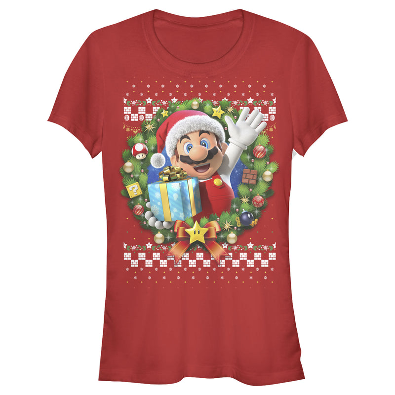 Junior's Nintendo Ugly Christmas Mario Wreath T-Shirt