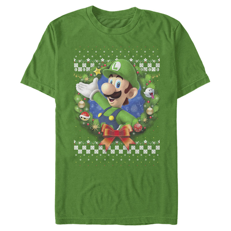 Men's Nintendo Christmas Luigi Wreath T-Shirt