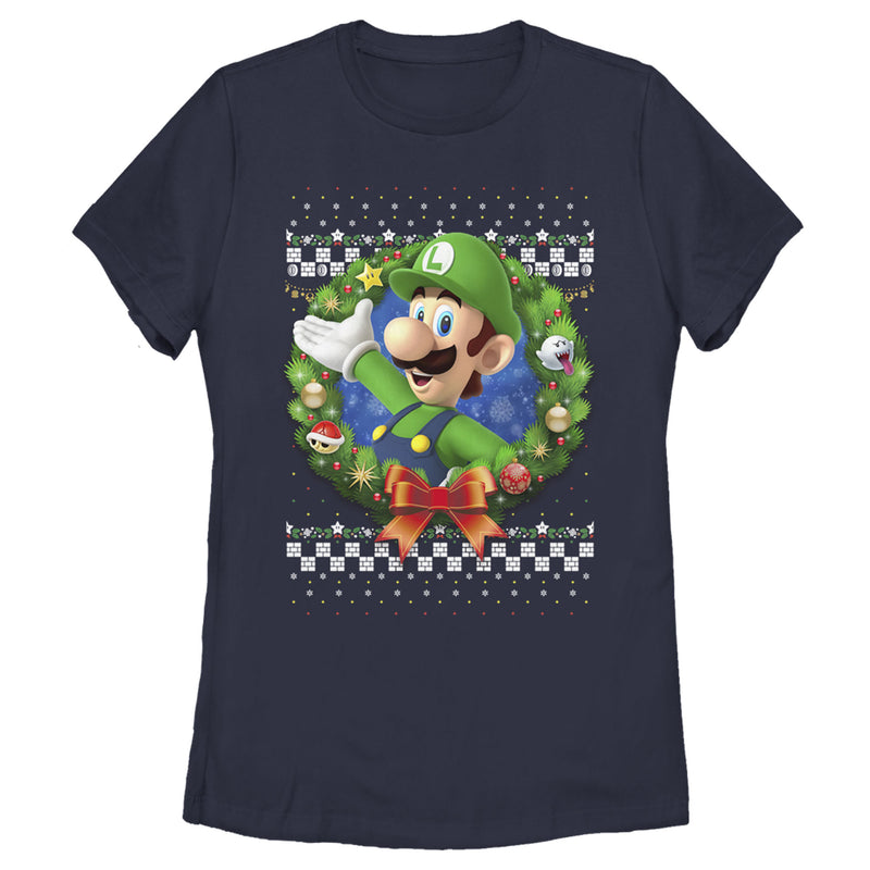 Women's Nintendo Christmas Luigi Wreath T-Shirt