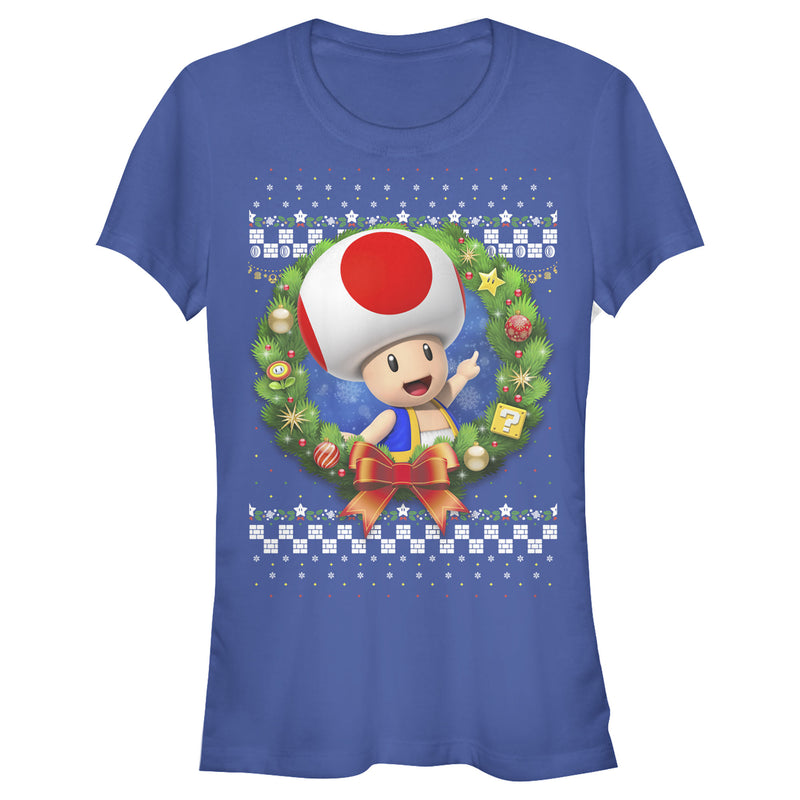 Junior's Nintendo Christmas Toad Wreath T-Shirt