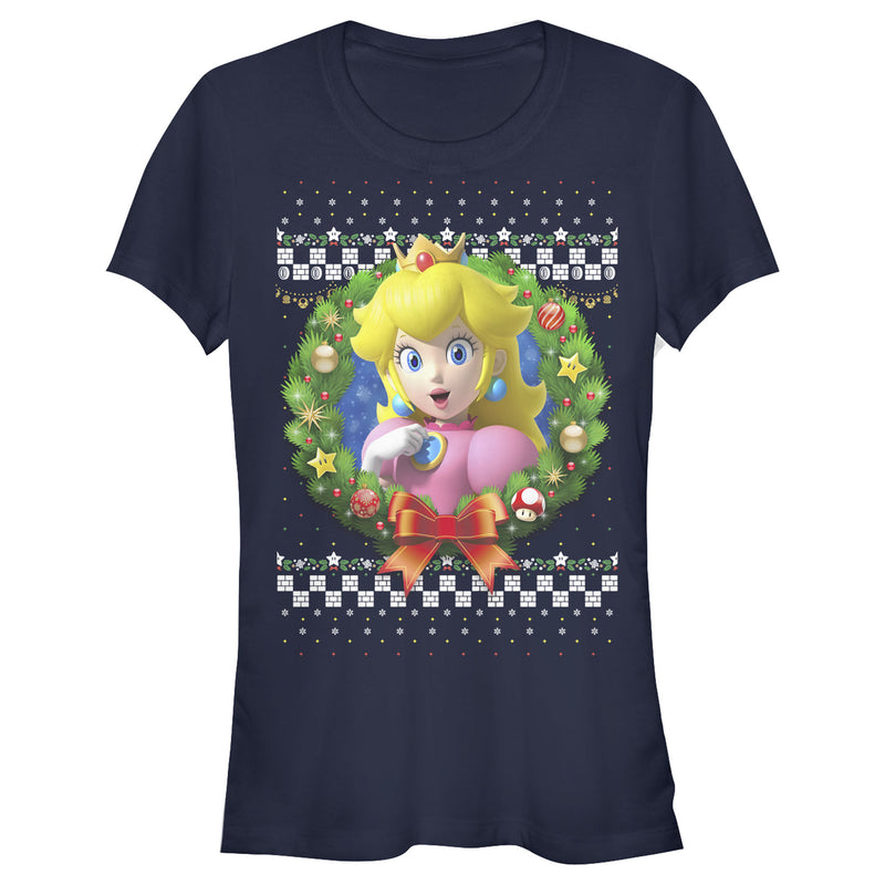 Junior's Nintendo Christmas Peach Wreath T-Shirt