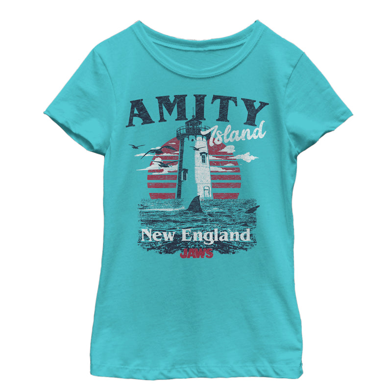 Girl's Jaws Amity Island Tourist Lighthouse T-Shirt