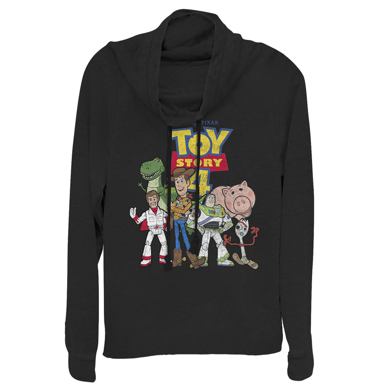 Junior's Toy Story Character Logo Party Cowl Neck Sweatshirt