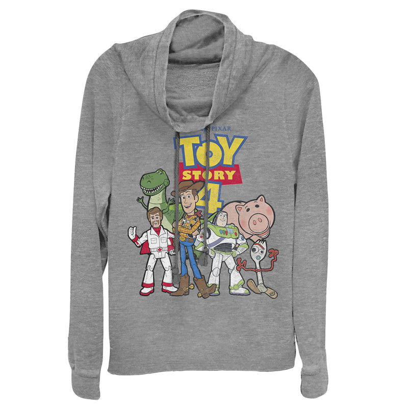 Junior's Toy Story Character Logo Party Cowl Neck Sweatshirt