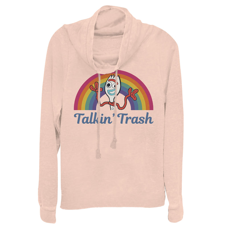 Junior's Toy Story Forky Talkin' Trash Rainbow Cowl Neck Sweatshirt