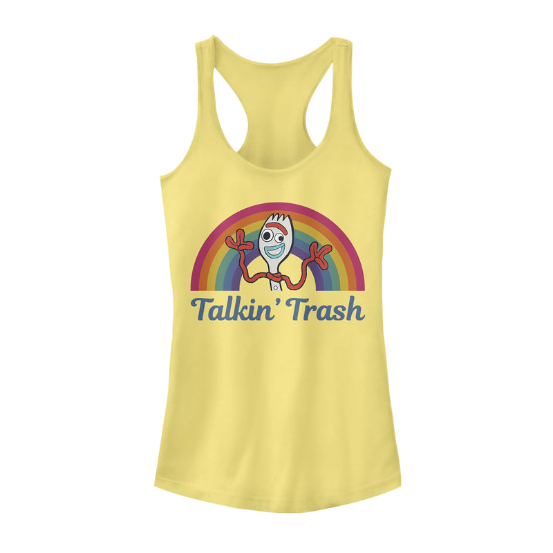 Junior's Toy Story Forky Talkin' Trash Rainbow Racerback Tank Top