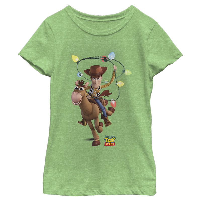 Girl's Toy Story Christmas Light Woody Lasso T-Shirt