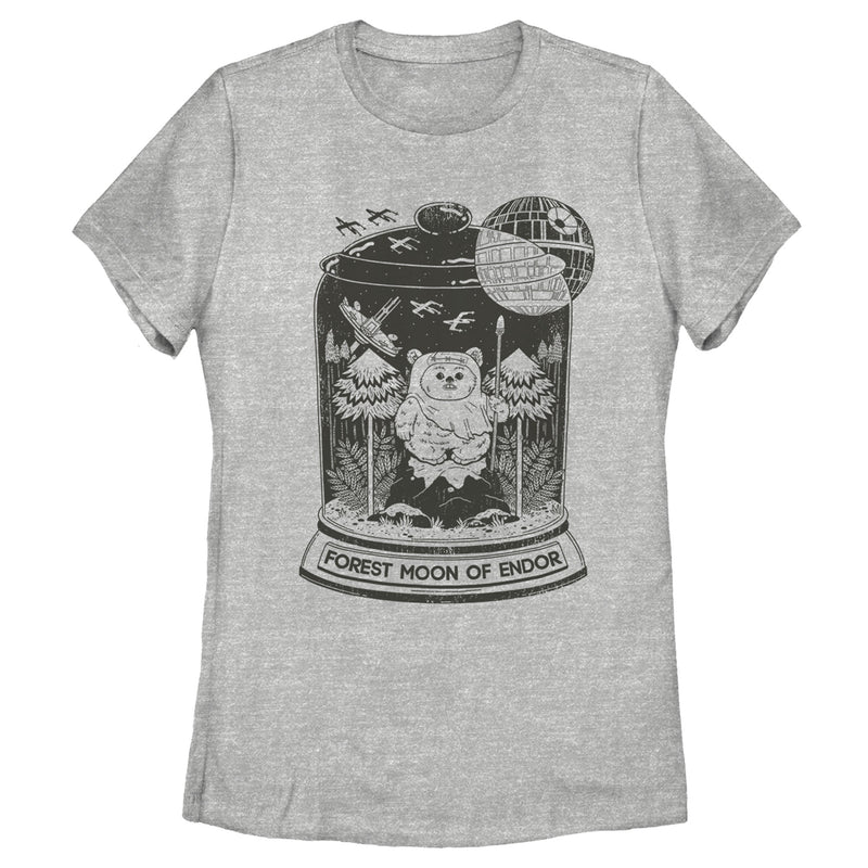 Women's Star Wars Ewok Endor Terrarium Snow Globe T-Shirt