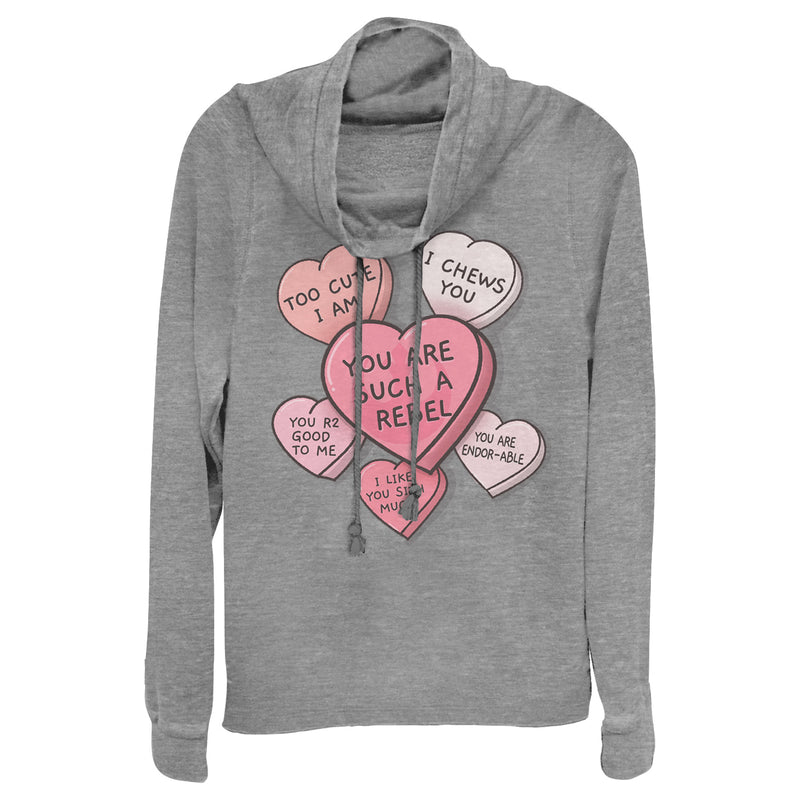Junior's Star Wars Valentine Galactic Candy Hearts Cowl Neck Sweatshirt
