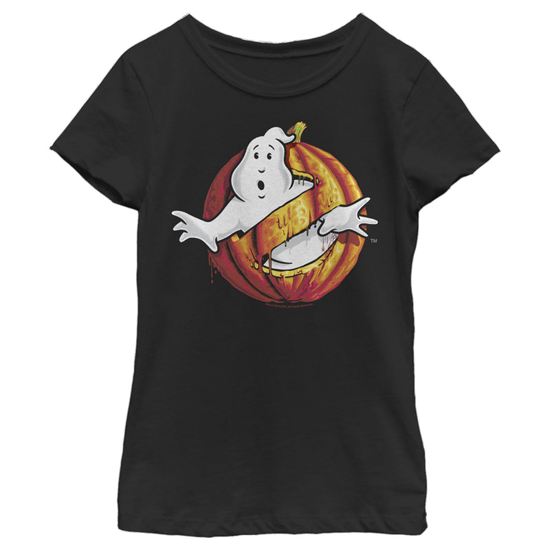 Girl's Ghostbusters Halloween Pumpkin Logo T-Shirt