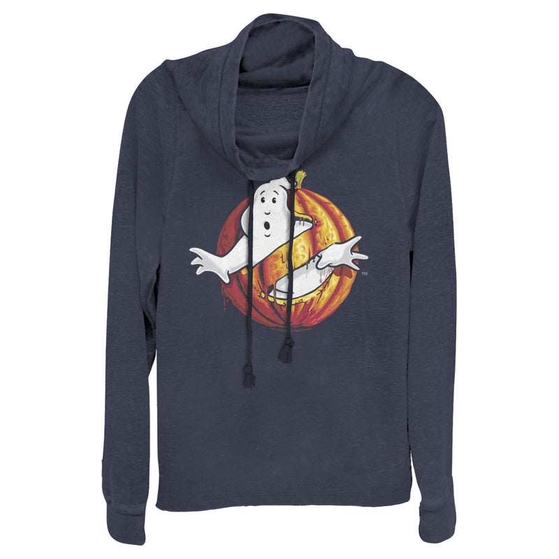 Junior's Ghostbusters Halloween Pumpkin Logo Cowl Neck Sweatshirt