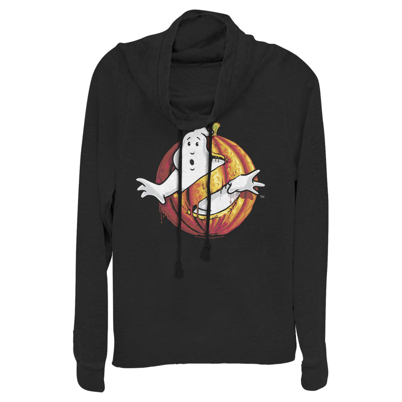 Junior's Ghostbusters Halloween Pumpkin Logo Cowl Neck Sweatshirt