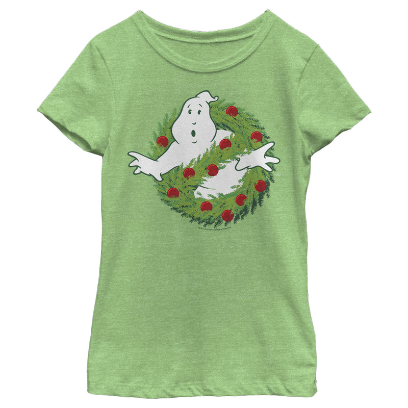 Girl's Ghostbusters Christmas Wreath Logo T-Shirt