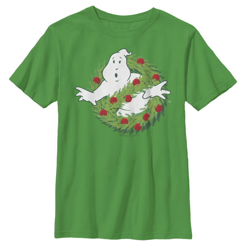 Boy's Ghostbusters Christmas Wreath Logo T-Shirt