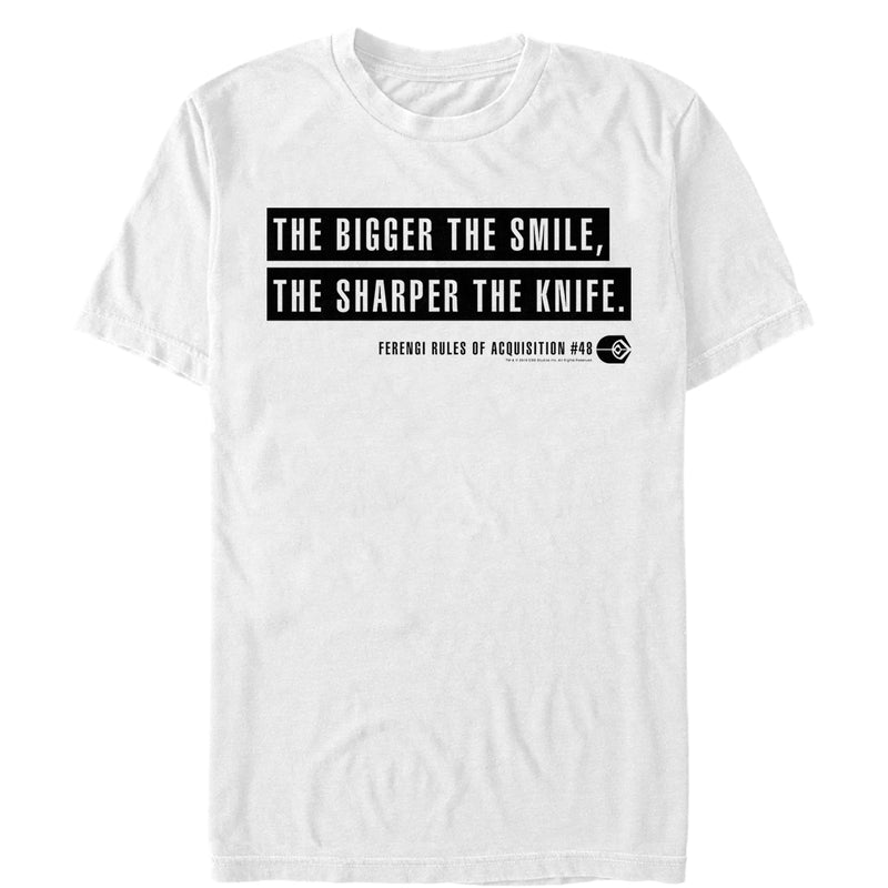 Men's Star Trek: Deep Space Nine Ferengi Rules Bigger Smile Sharper Knife T-Shirt