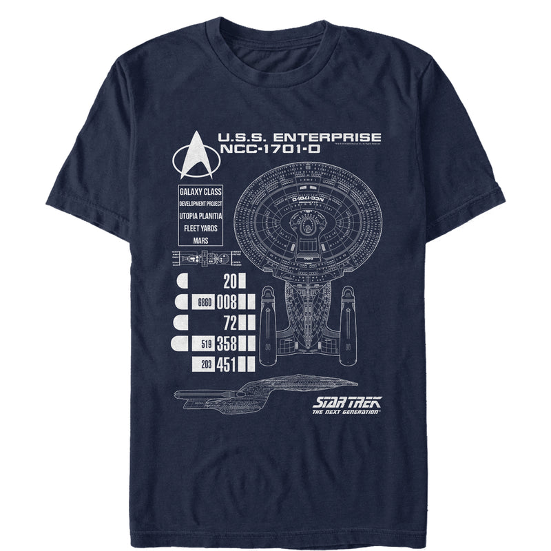 Men's Star Trek: The Next Generation Enterprise Galaxy Class NCC-1701-D Schematics T-Shirt