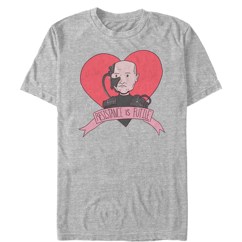 Men's Star Trek: The Next Generation Valentine's Cartoon Borg Picard Heart Resistance Is Futile T-Shirt