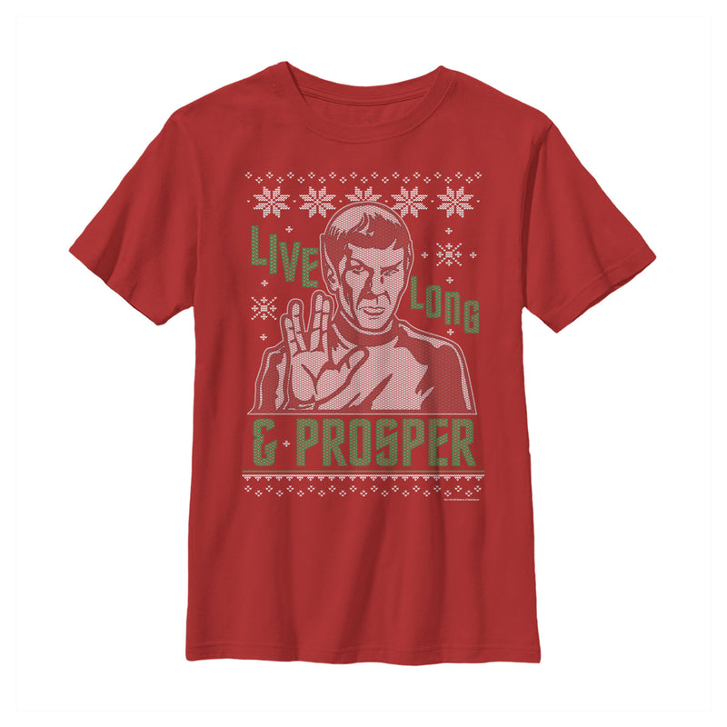 Boy's Star Trek Spock Live Long and Prosper Ugly Christmas T-Shirt