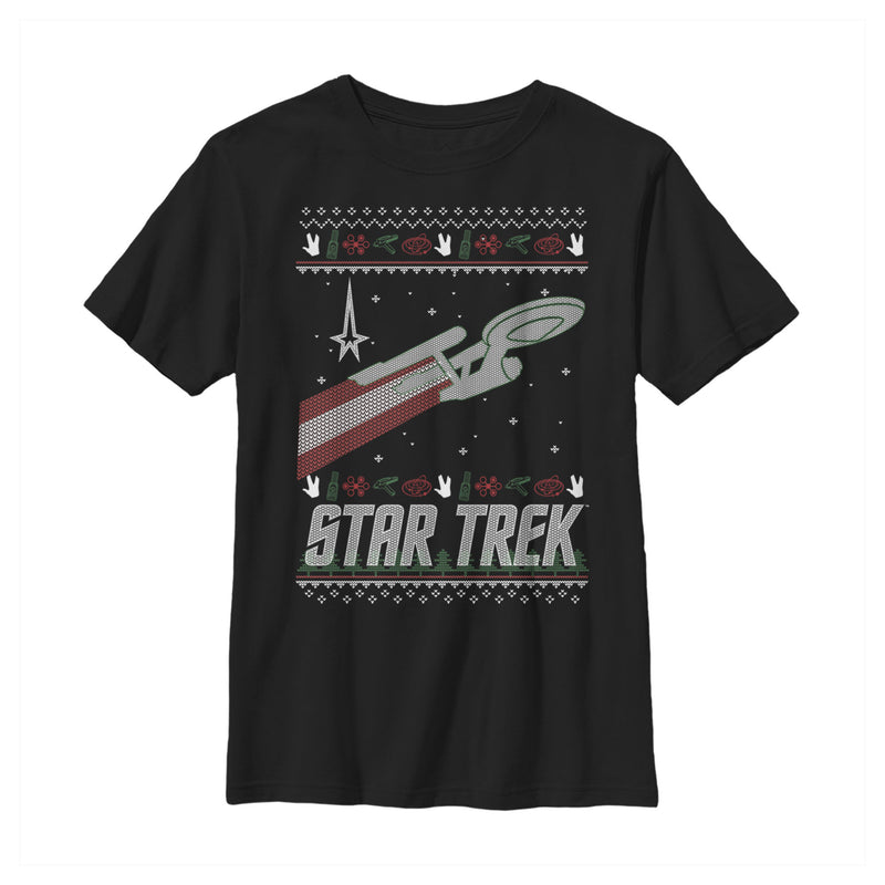 Boy's Star Trek USS Enterprise Ugly Christmas Sweater T-Shirt