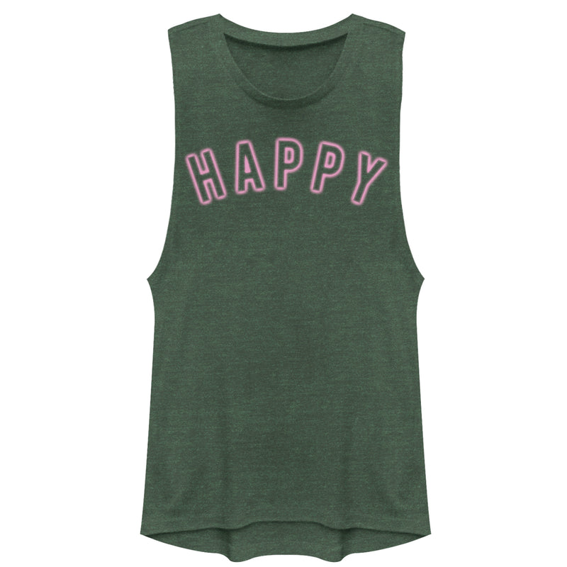 Junior's CHIN UP Happy Neon Light Print Festival Muscle Tee