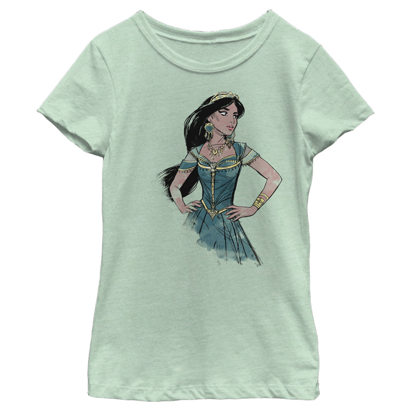 Girl's Aladdin Jasmine Sketch Profile T-Shirt