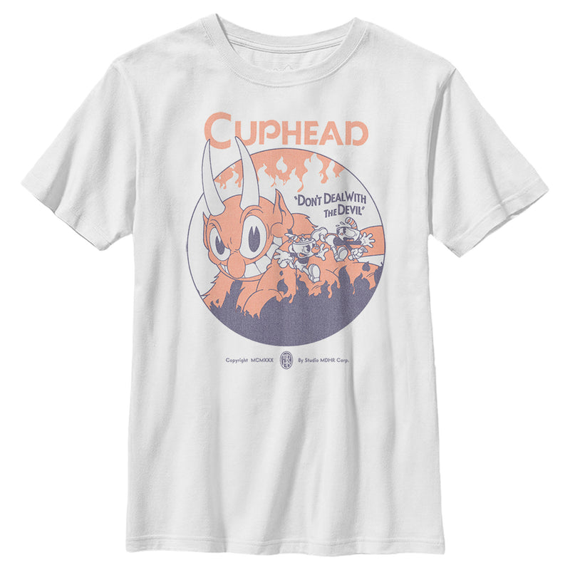 Boy's Cuphead Don't Deal With the Devil Mugman and Cuphead Run T-Shirt