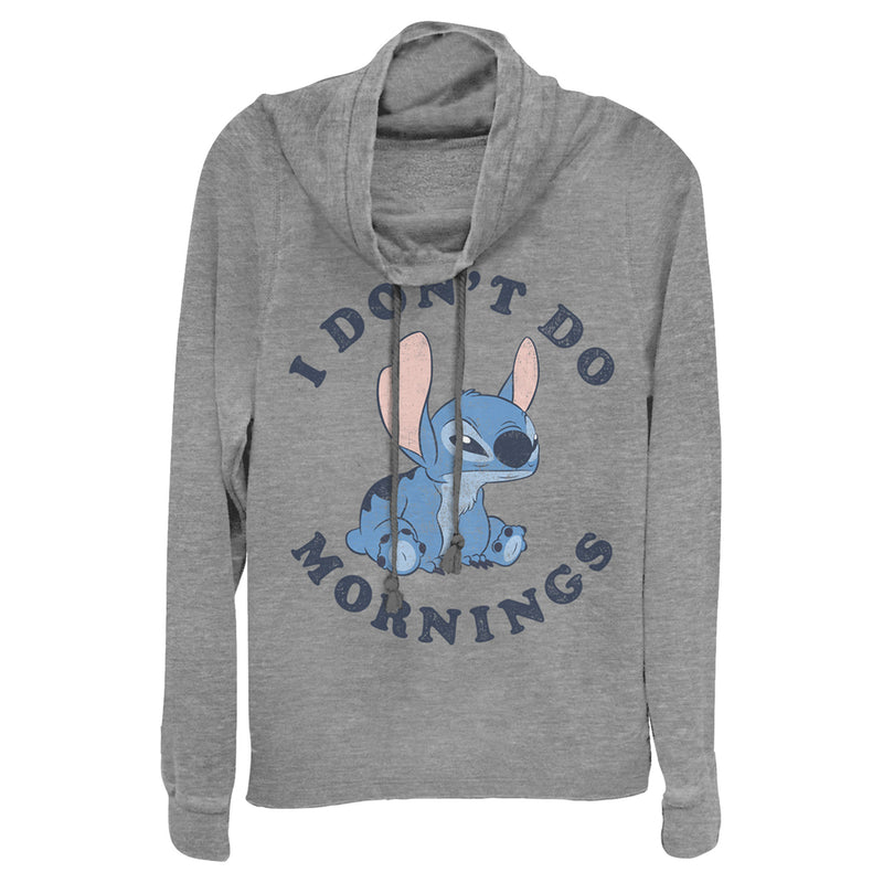 Junior's Lilo & Stitch I Don't Do Mornings Stitch Cowl Neck Sweatshirt