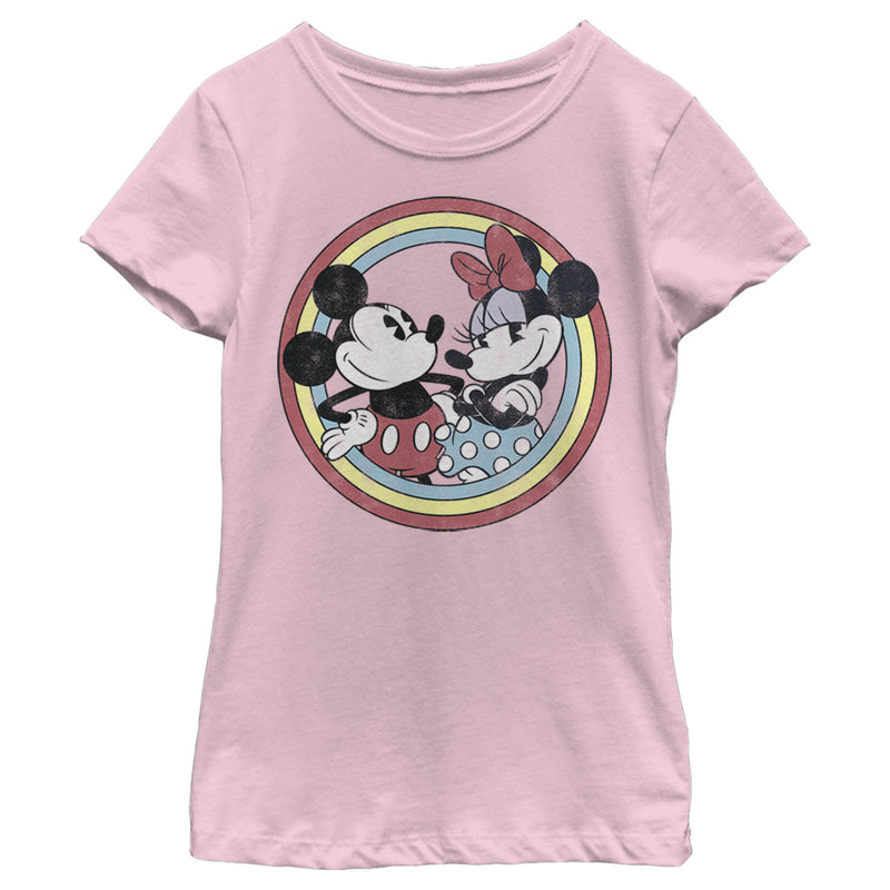 Girl's Mickey & Friends Mickey and Minnie Retro Circle T-Shirt